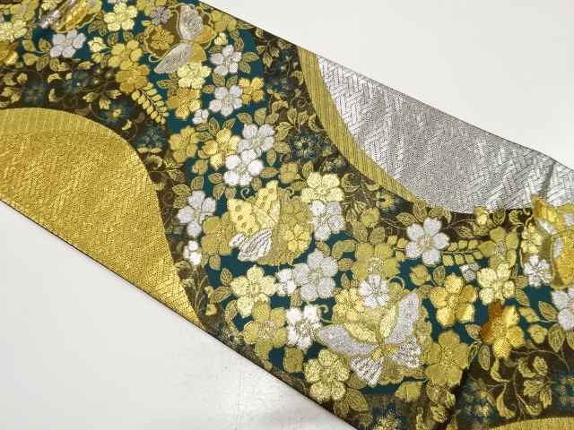 蝶に花・雪輪模様織り出し　振袖用袋帯